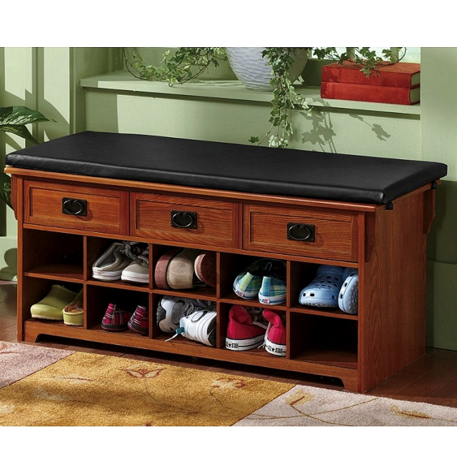 Oak Style Entryway Mission Storage Bench